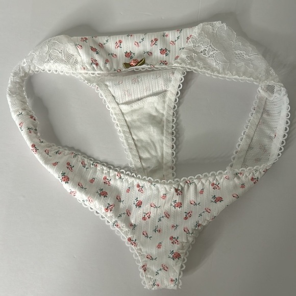 All Over Satin Rosebuds Floral Print Stretch Silky Smooth High Waist Thong Panty - Picture 13 of 13